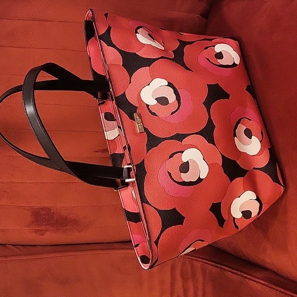 Kate Spade red and pink floral zip top shoulder bag - Picture 2 of 4